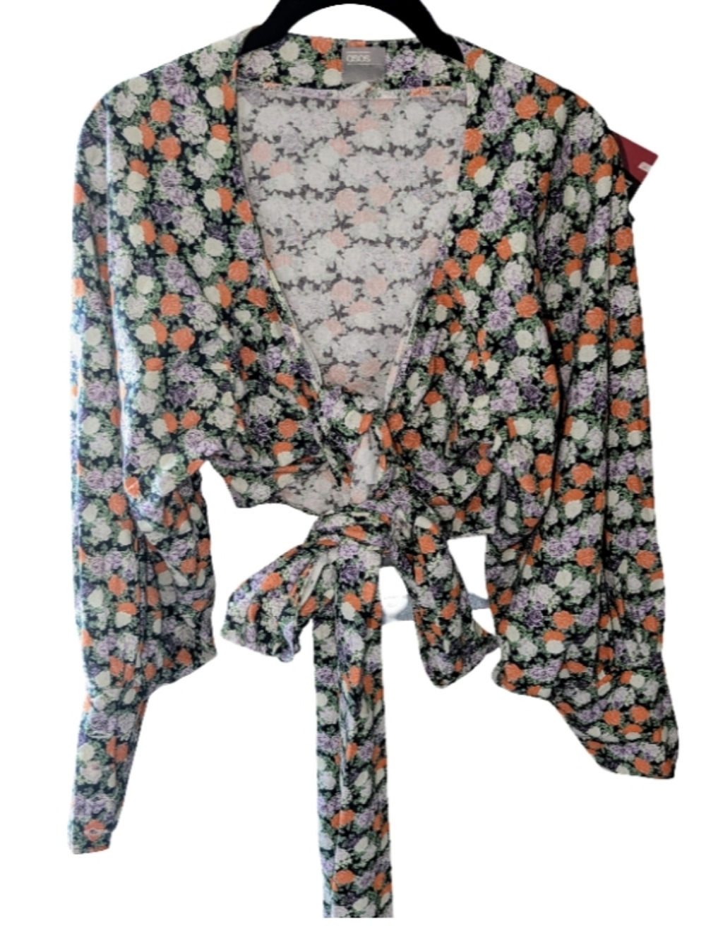 ASOS Floral Tie Front Wrap Blouse Size 8 Balloon Sleeve Boho Festival Top M-L